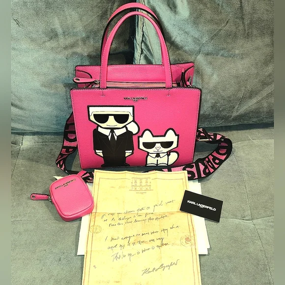 NWT KARL LAGERFELD PARIS MAYBELLINE  LEATHER TWO-WAY TOTE W/ RARE LOVE LETTER - Picture 5 of 16